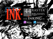 44种毛笔水墨水彩画墨水涂沫飞溅效果Affinity笔刷 INK. Affinity Photo inking brush set