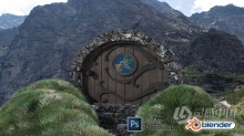 Blender自然山峰幻想场景3D建模视频教程 3D Modelling a Hobbit Door Scene in Blender 2.9 & Ad