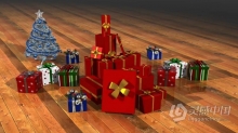 三维多个彩色礼品盒堆砌的场景礼盒打开揭示祝福标语LOGO动画视频素材 LED大屏幕动态背景素材