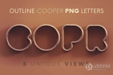 44个工业风3D镂空字母数字锈迹肥胖圆润效果PNG图片素材 Outline Cooper – 3D Lettering