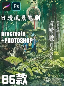【Procreate/PS笔刷】宫崎骏日漫风笔刷套装PS笔刷Procreate笔刷ipad手绘日系动漫风景植物自然场景画笔笔刷