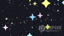 视频素材 卡通五颜六色金光闪闪的星星划过天空穿越星辰视频素材下载