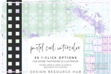 【PS样式】30种淡雅柔和水彩纹理图案文本样式PS样式AI色板 Pastel Cool Watercolor PS Styles
