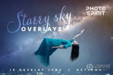 10张高质量夜空星空银河星河叠加图片素材+PS动作 Starry Sky Overlays Pack