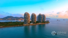 实拍视频素材-唯美航拍海南三亚凤凰岛晚霞风光实拍视频