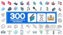 AE模板-300个通信与多媒体主题图标元素包AE模板下载 300 Icons Pack - Communication & Multimedia