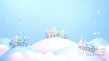 循环3d动画冬季山脉景观圣诞树雪花飘落效果动画视频素材