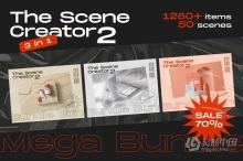 1280种生活日常品牌文具包装文创产品场景展示PS模型样机3合一 The Scene Creator 2 – Bundle 3 in 1