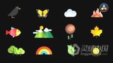 DR达芬奇模板-17个动画自然图标花鸟鱼风景蝴蝶树叶等 Nature Animated Icons