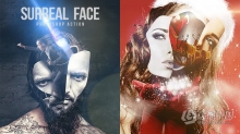 PS动作-超现实魔幻人物头像脸部破碎组合特效PS动作 Surreal Face – Photoshop Action