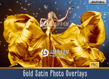 44款影楼婚纱大片金色丝绸裙摆拖尾婚纱飘纱PNG素材 Gold Satin Photo Overlays