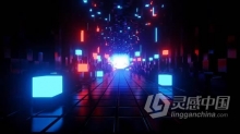 抽象立方体隧道弹跳霓虹灯动画效果LED背景VJ视频素材 Abstract Neon Tunnel Bouncing Cubes