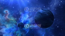 飞越抽象蓝色空间行星恒星的光芒宇宙场景动态背景视频素材下载