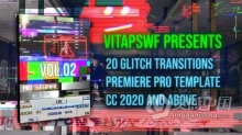 PR模板-20个赛博朋克故障转场 Glitch Transitions Vol. 02