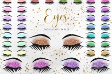 24张高品质彩色睫毛闪光魅力眼睫毛剪贴PNG图片素材 Eyes Clipart, Glitter Eyelashes Clip Art