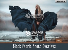 44款影楼婚纱大片黑色丝绸裙摆拖尾婚纱飘纱PNG素材 Black Fabric Photo Overlays