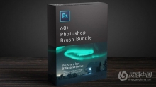 【PS笔刷】60种北极光粒子灰尘镜头光晕耀斑云层树木闪电光线PS笔刷 Brush Bundle - V1