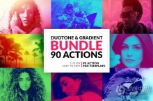 PS动作-90个双色调渐变照片色彩混合叠加PS调色动作套装 Duotone and Gradient Actions Bundle