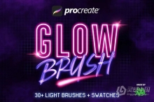 【Procreate笔刷】30组Procreate赛博朋克霓虹文本发光画笔笔刷 30+ Procreate Glow Brushes