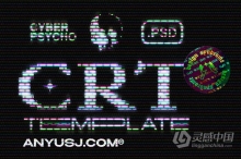 PSD模板-复古老式CRT屏幕色彩显示故障游戏文字图像错位失真特效PSD模板 CyberPsycho CRT Photoshop Template
