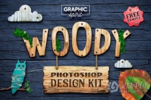 木质纹理Photoshop样式完整套件(包含样式ASL+纹理JPG+挂件摆件PNG) WOODY Texture Photoshop Styles KIT