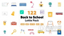 开学主题122个矢量动画彩色Lottie图标学校学习元素AE模板下载 Back to School Lottie Elements