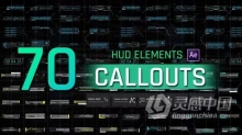 70个高科技HUD元素标注引用文本数字标题动画AE模板下载 HUD Elements Callouts