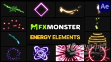 AE脚本预设包-12个能量爆炸发光线条图形动画MG元素叠加素材Energy Pack  FXM预设