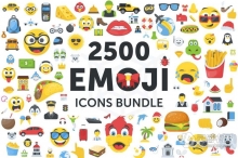 2500个动物建筑运动生活物品标志符号笑脸表情等Emoji矢量图像合集 2500 Emoji Icons Bundle