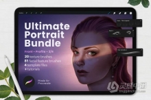 终极人像绘画套装Procreate画笔Ultimate Procreate Portrait Bundle (包含面部五官皮肤纹理头发画笔)附教程