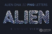 44张外星人DNA基因链科学图形组合3D字母PNG素材 Alien DNA Science – 3D Lettering