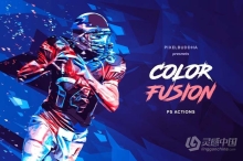 照片彩色晶格化碎片化拼贴融合特效PS动作 Color Fusion Photoshop Actions