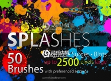 50水彩油漆喷溅飞溅印迹涂抹PS笔刷 50 HQ SPLASHES Brush Set
