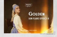 55张金色太阳耀斑光斑照片叠加合成素材+PS动作 Golden Sun Flare Overlay Effect 1