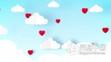 动态背景卡通剪纸心形与云朵动画VJ视频素材 Valentine Background