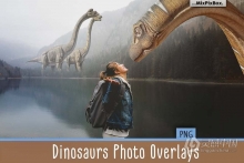 34张侏罗纪时代恐龙巨兽创意设计合成PNG素材 Dinosaurs Photo Overlays Pack