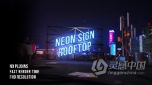 逼真3D霓虹灯屋顶场景开场白介绍标志片头片尾动画AE模板下载 Neon Rooftop Logo Reveal