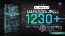 AE模板-1200+科技感全息界面HUD线条圆圈边框动画元素 Extreme HUD Elements Bundle 1200+