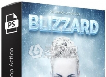 图片转风雪交加暴风雪效果PS中文汉化版动作 Blizzard Photoshop Action