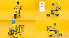 AE模板-3D卡通外卖配送服务广告AE模板下载 Delivery Service  Food Scooter