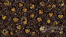 复古心型花纹图案装饰闪亮发光金色粒子动画VJ背景视频素材 Pattern Decorative Vintage Hearts